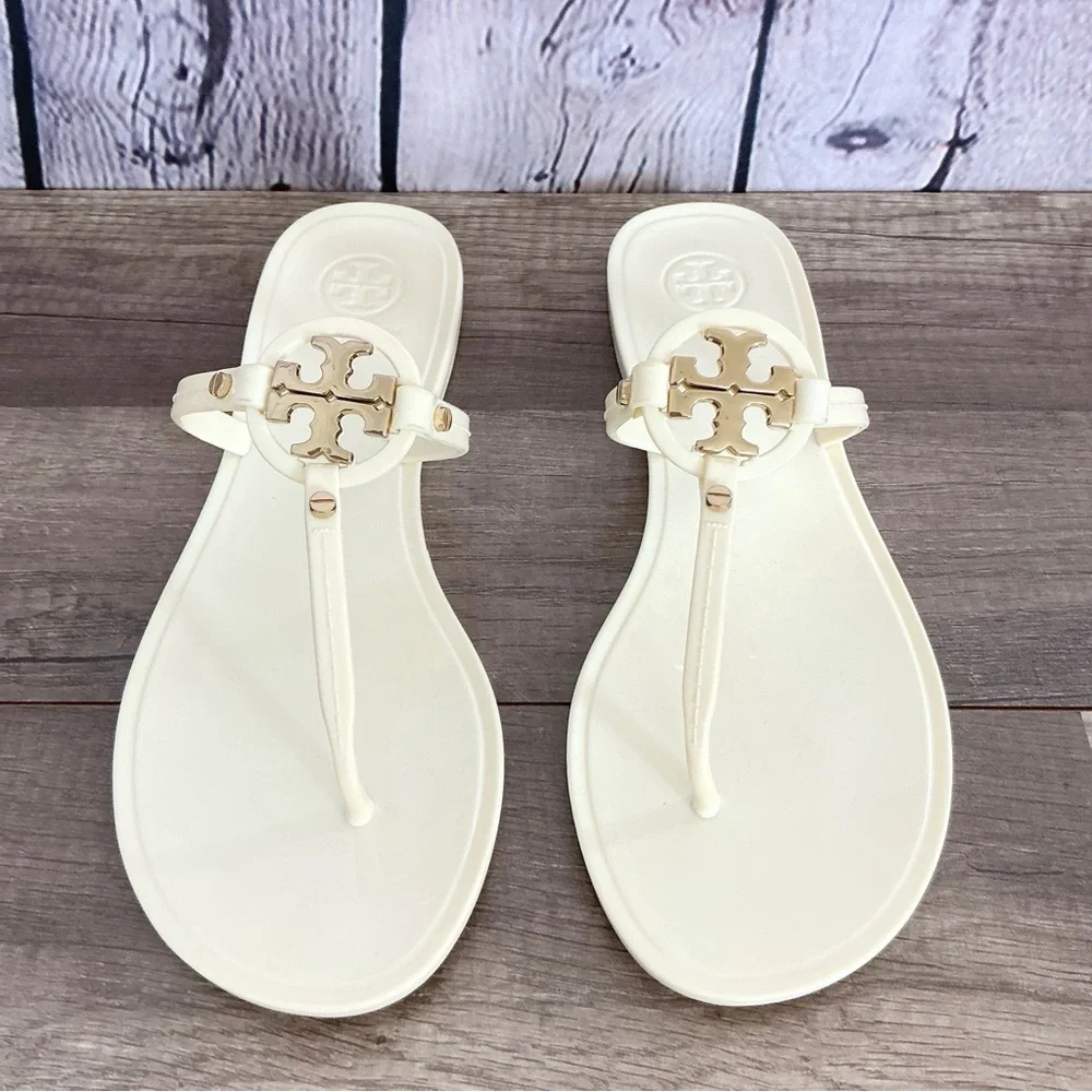 Tory Burch Mini Miller Jelly Flat Thong Ivory Size 8M